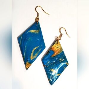 Blue and Gold Geometric Earrings